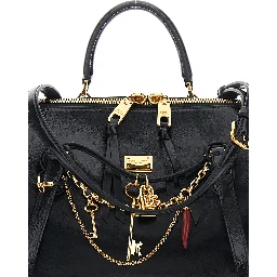 Vittoria Black Shoulder Bag with Chain Detail and Charms on the Front in Leather Woman