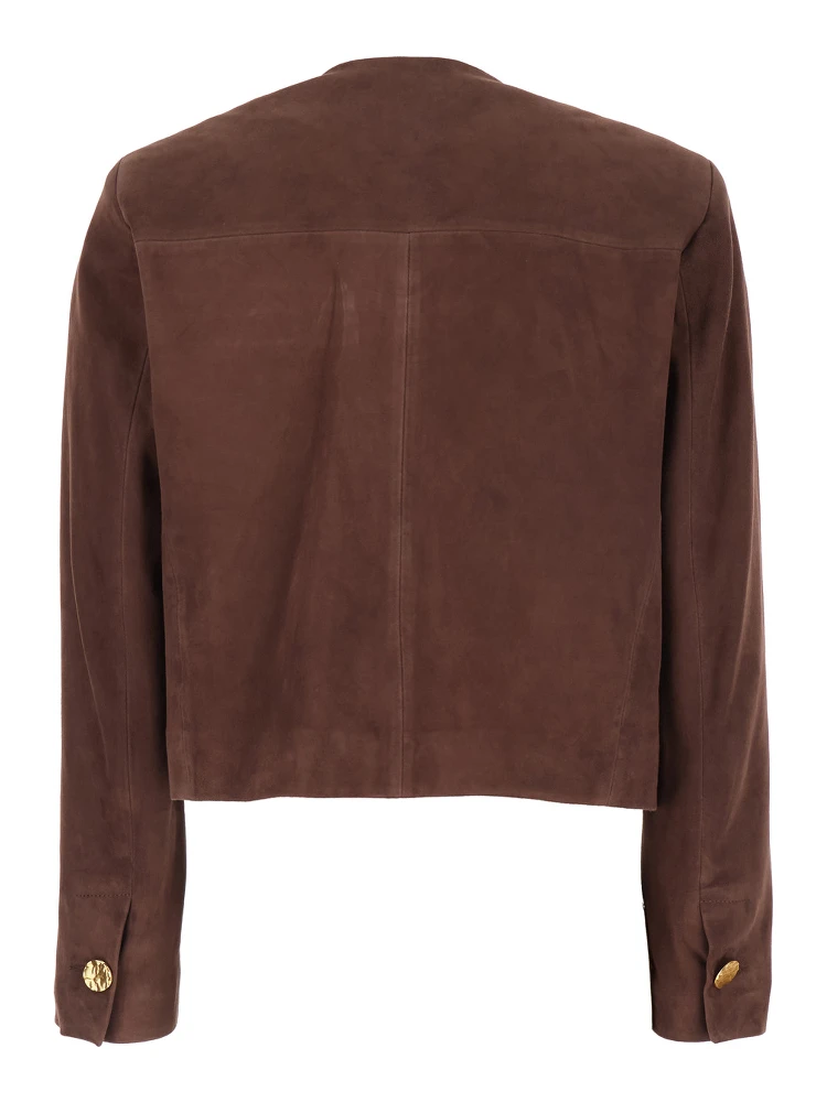 Lorenne Brown Jacket with Round Neck and Front Patch Pockets in Suede Woman alternative