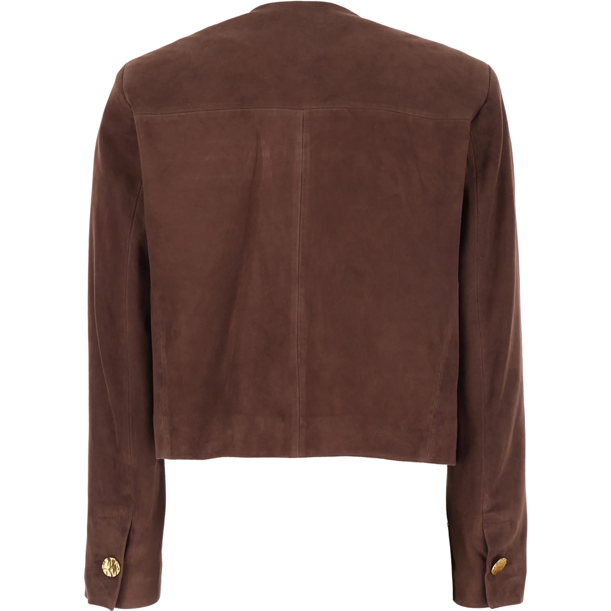 Lorenne Brown Jacket with Round Neck and Front Patch Pockets in Suede Woman