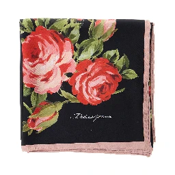 Multicolor Square Scarf with Floral Print in Silk Woman