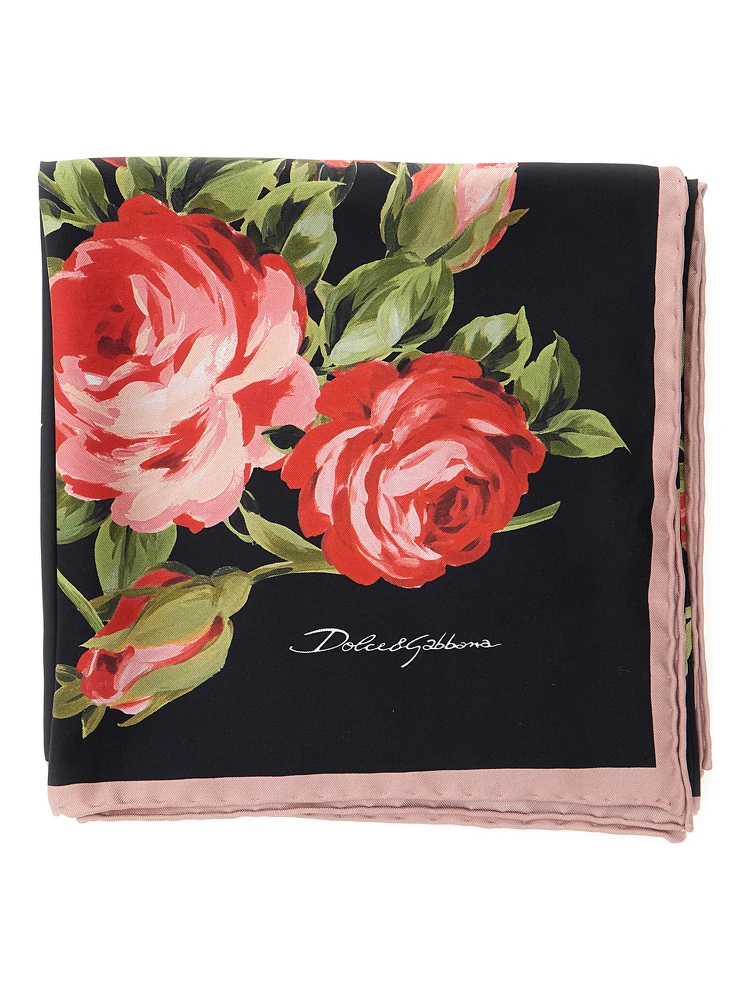 Multicolor Square Scarf with Floral Print in Silk Woman