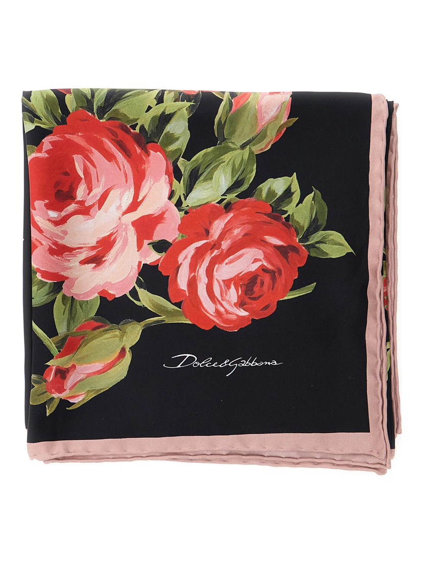Multicolor Square Scarf with Floral Print in Silk Woman