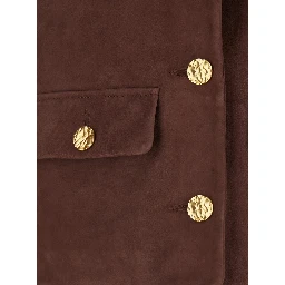 Lorenne Brown Jacket with Round Neck and Front Patch Pockets in Suede Woman