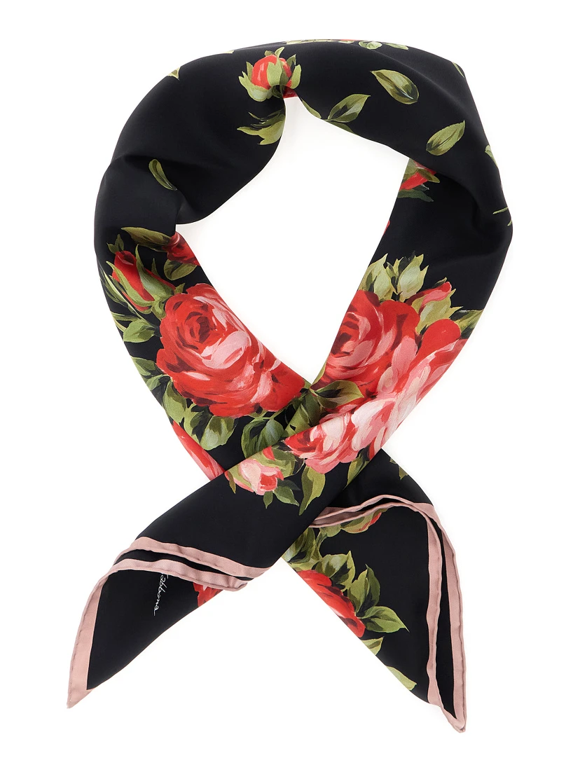 Multicolor Square Scarf with Floral Print in Silk Woman