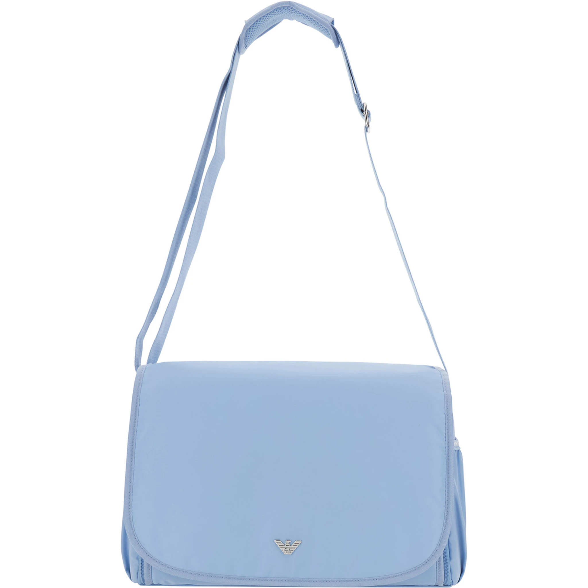 Light Blue Crossbody Changing Bag with Adjustable Shoulder Strap and Logo Plaque on the Front in Tech Fabric Baby