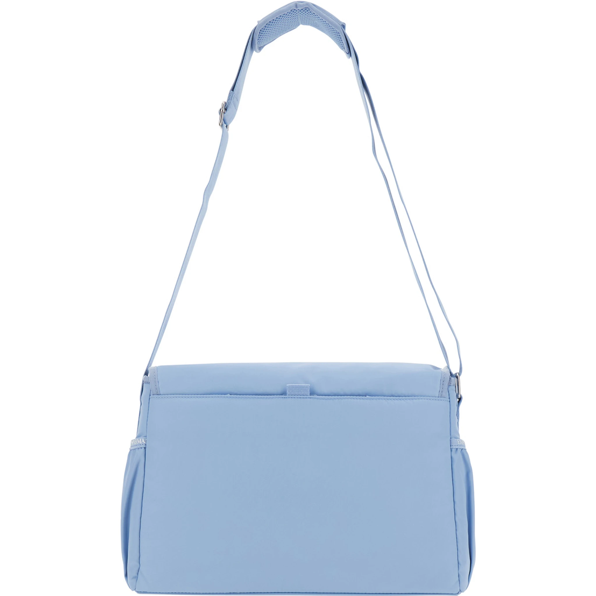 Light Blue Crossbody Changing Bag with Adjustable Shoulder Strap and Logo Plaque on the Front in Tech Fabric Baby