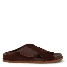 Brown Velvet Flat Sandals