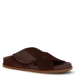 Brown Velvet Flat Sandals