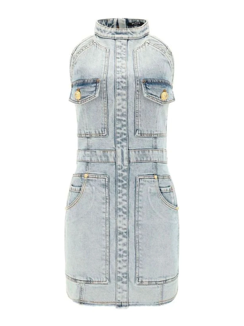 Blue Cotton Casual Dress