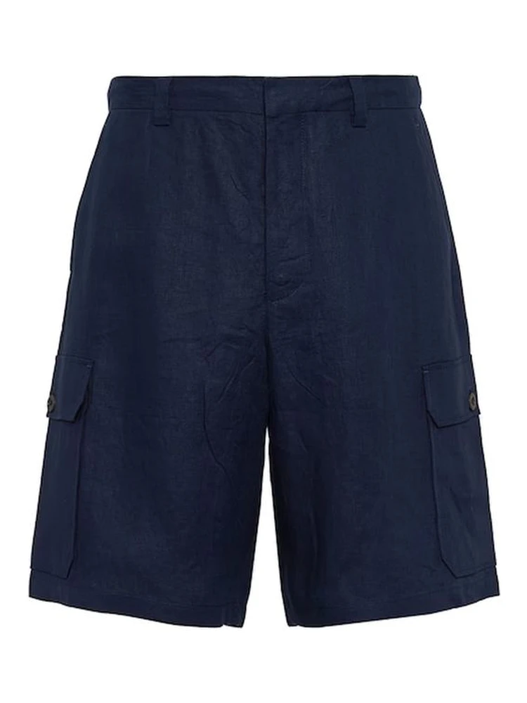 Blue Linen Bermuda Shorts
