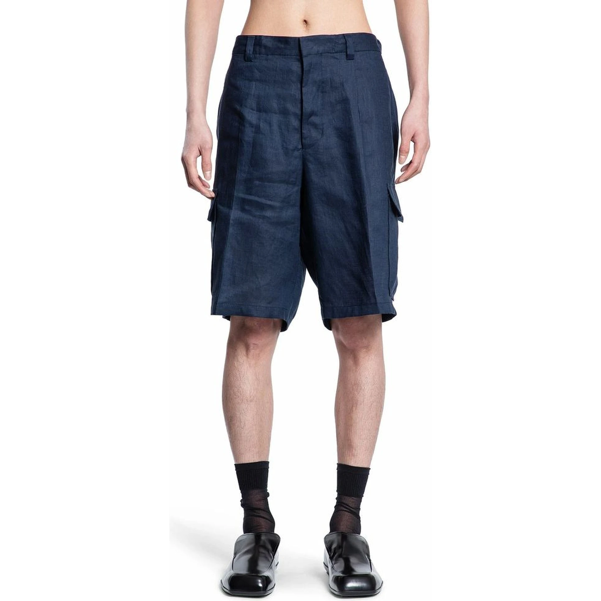 Blue Linen Bermuda Shorts