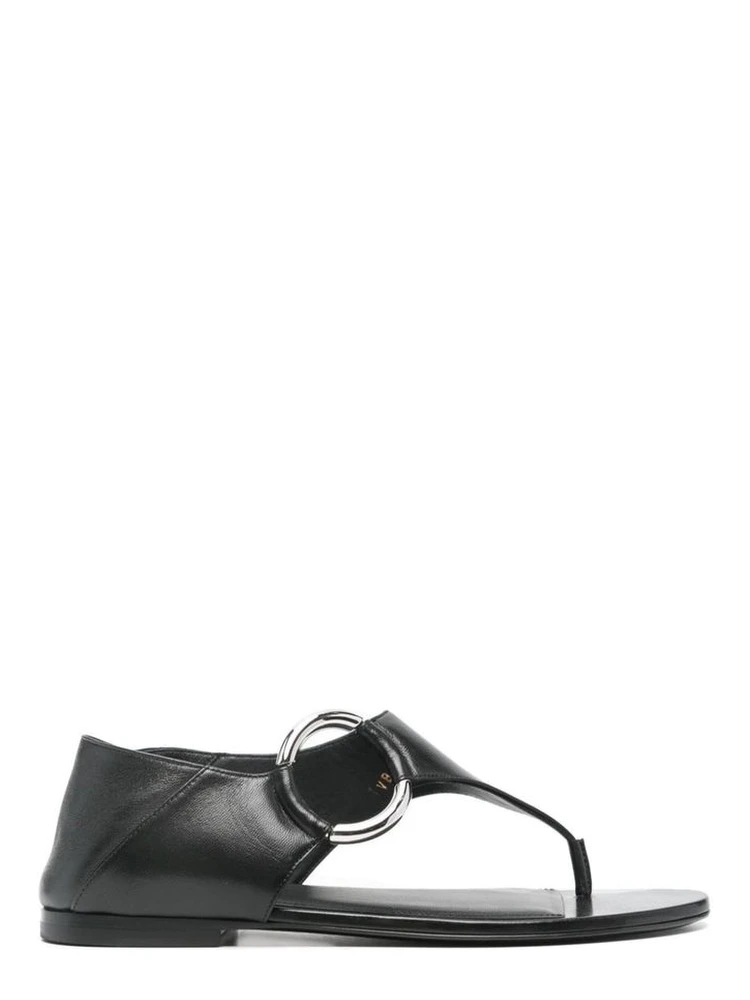 Black Calfskin Flat Sandals