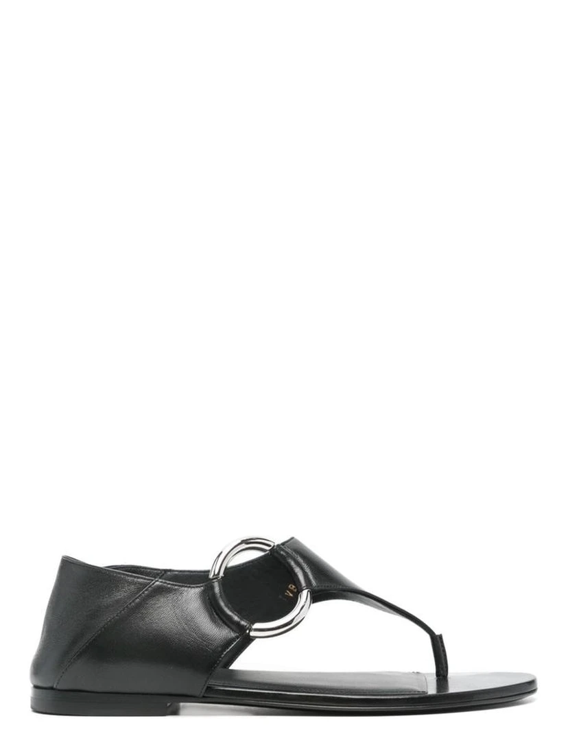 Black Calfskin Flat Sandals