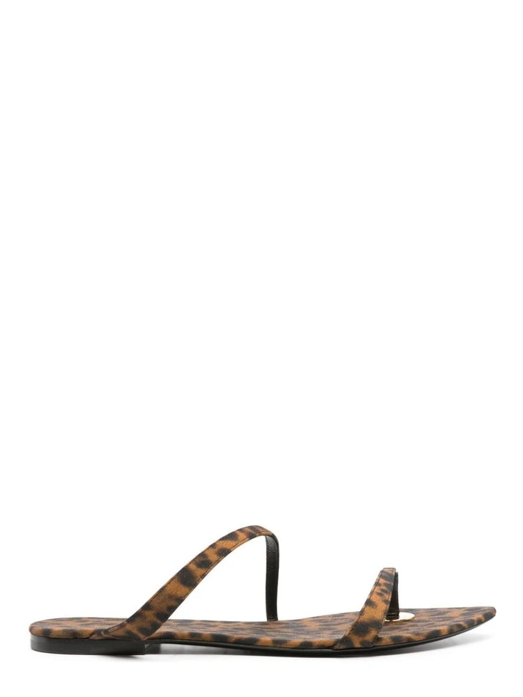 Brown Fabric Flat Sandals
