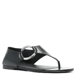 Black Calfskin Flat Sandals