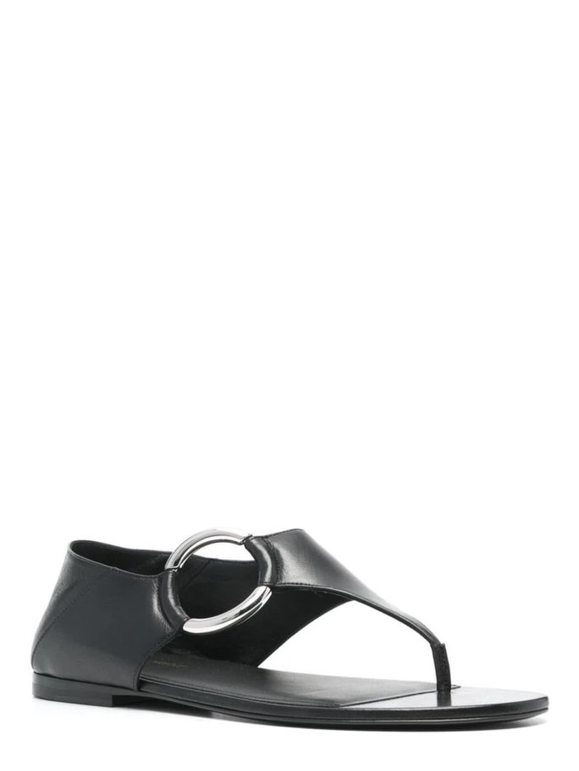Black Calfskin Flat Sandals