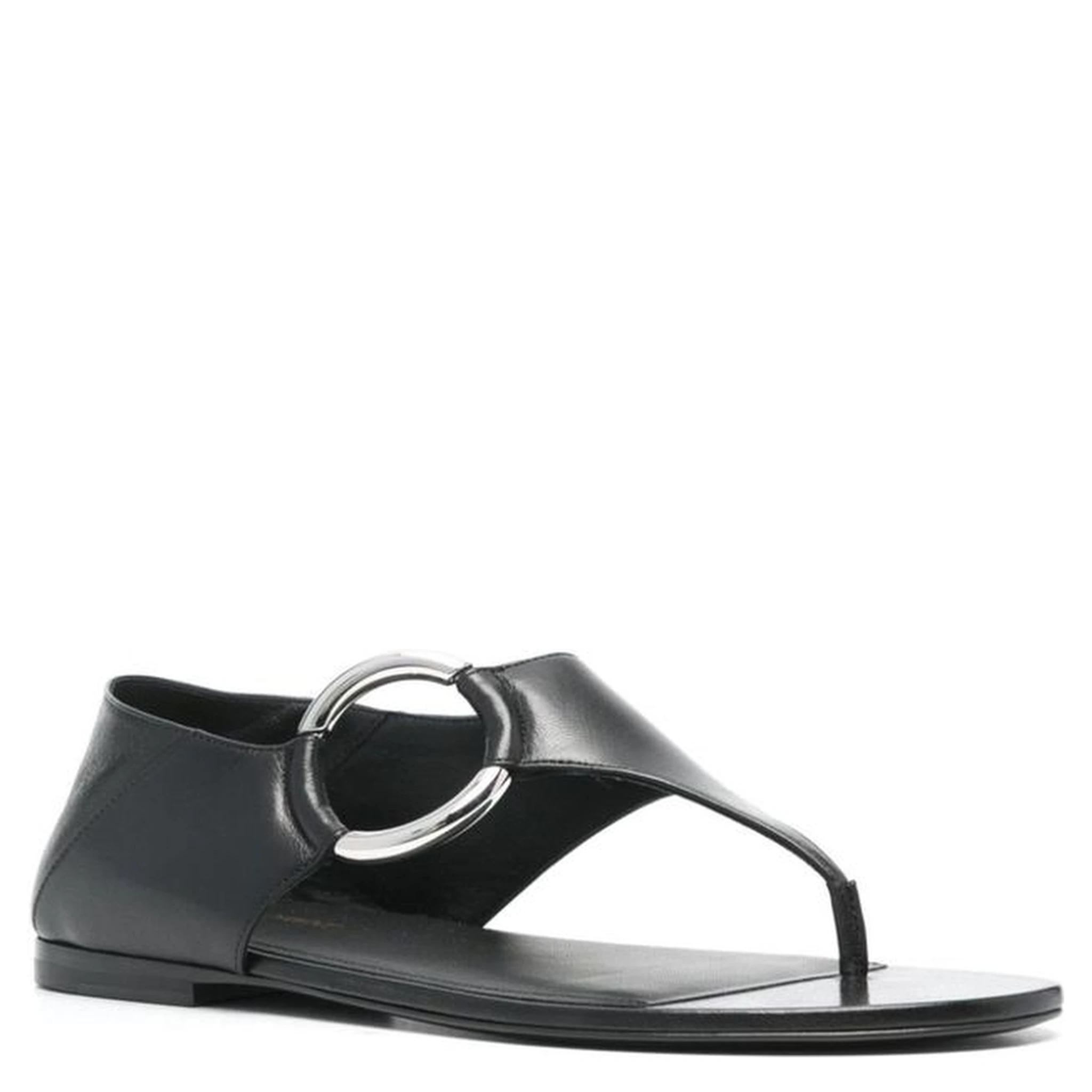 Black Calfskin Flat Sandals