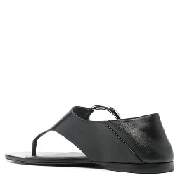 Black Calfskin Flat Sandals