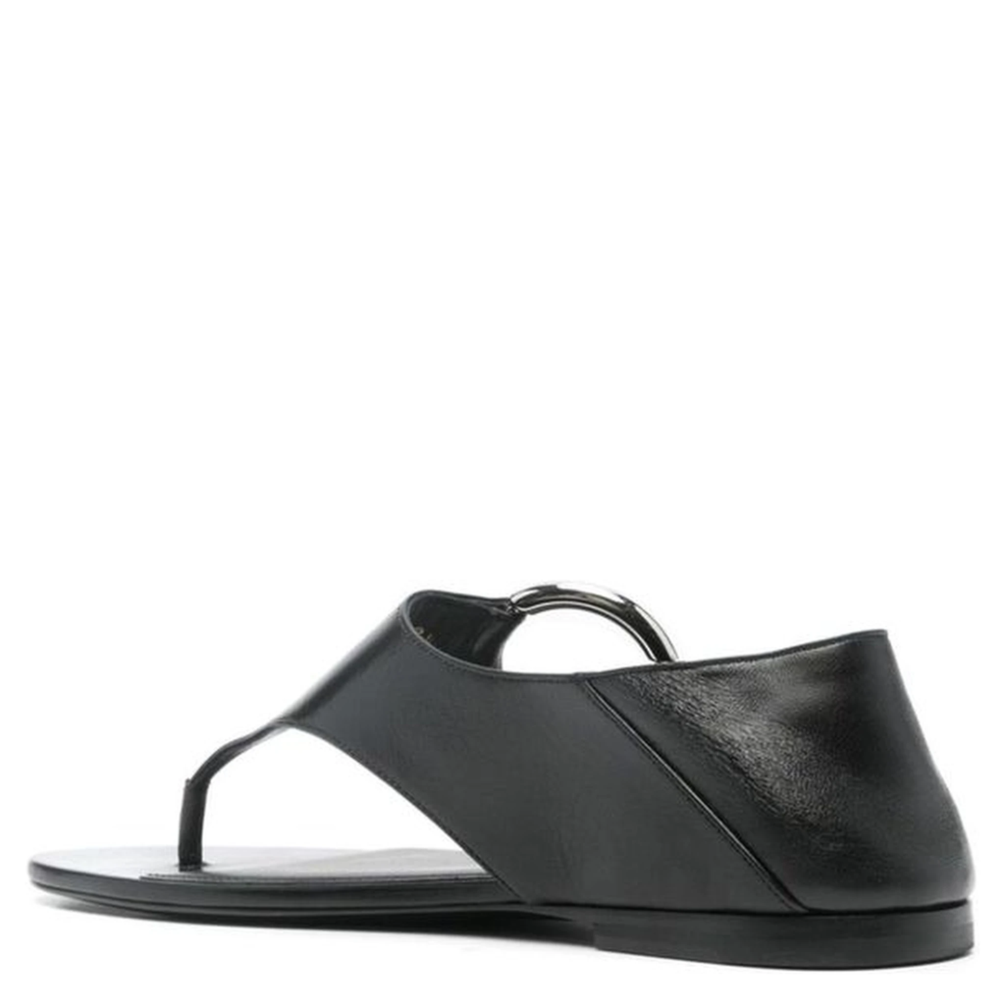 Black Calfskin Flat Sandals