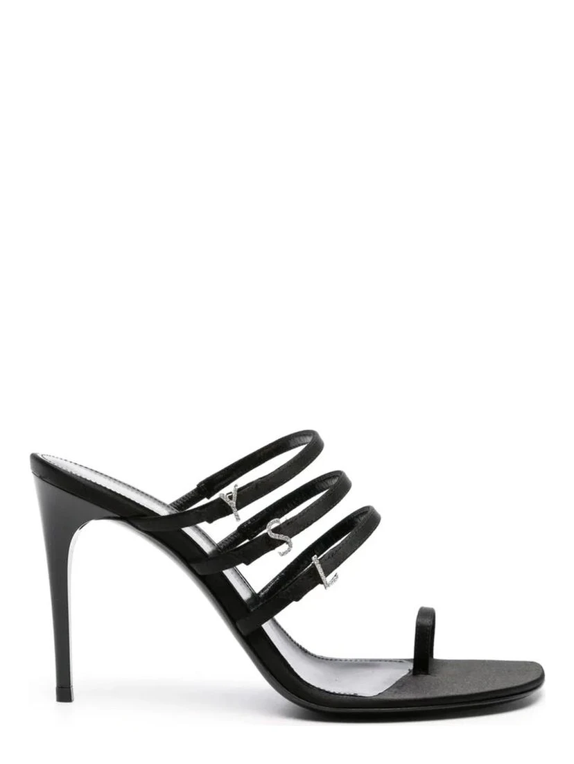 Black Silk Stiletto Heel Sandals