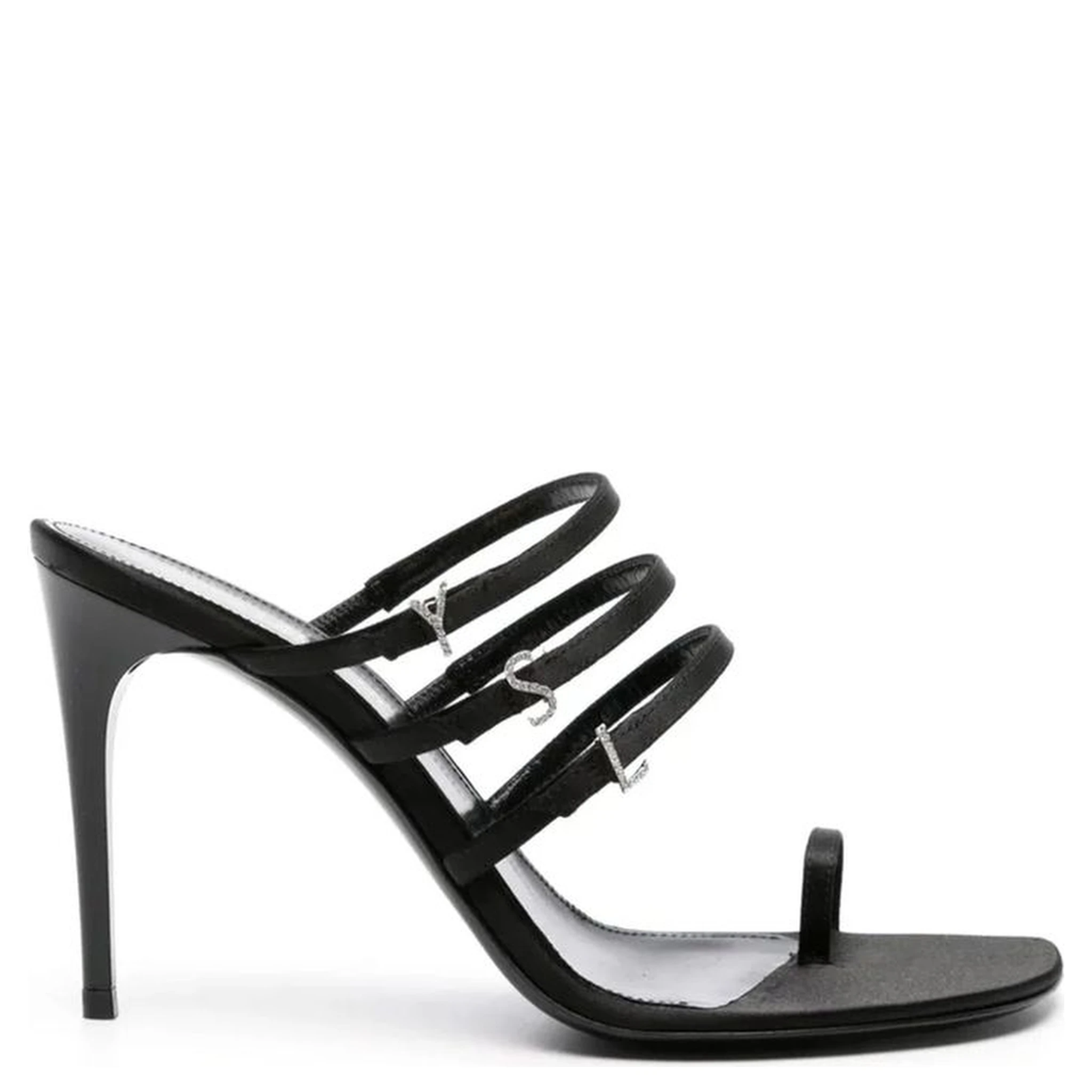Black Silk Stiletto Heel Sandals