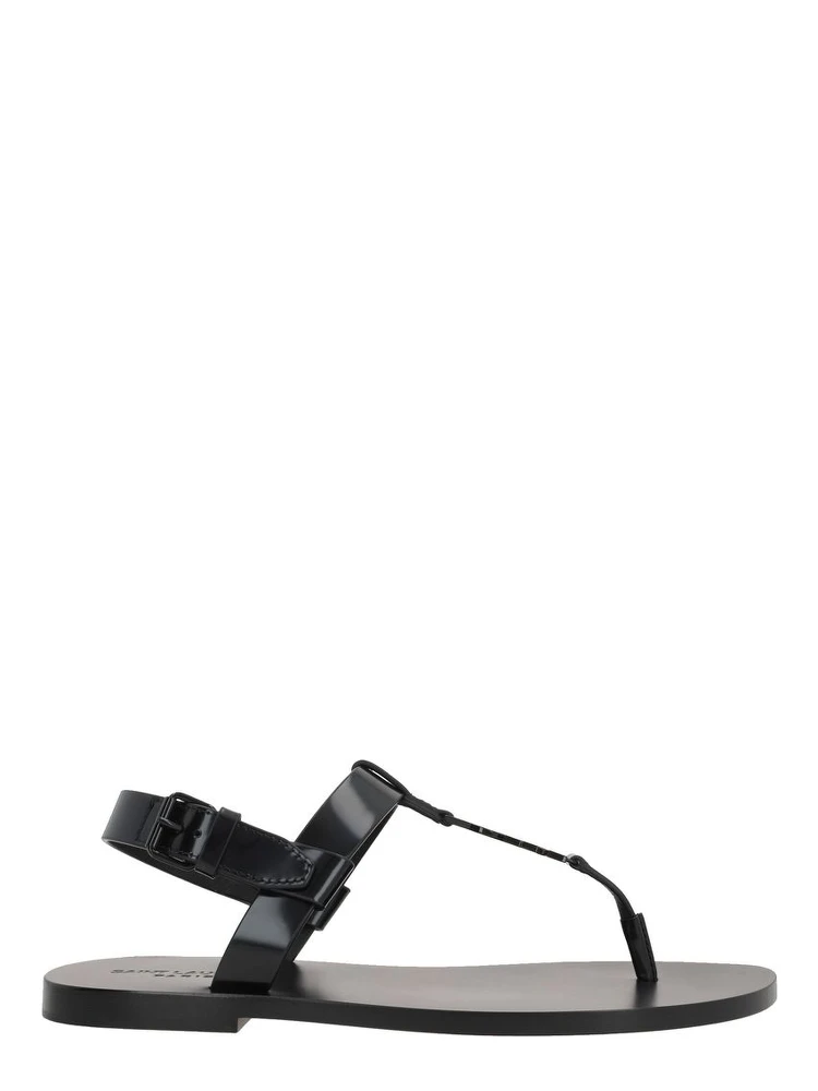 Black Calfskin Flat Sandals