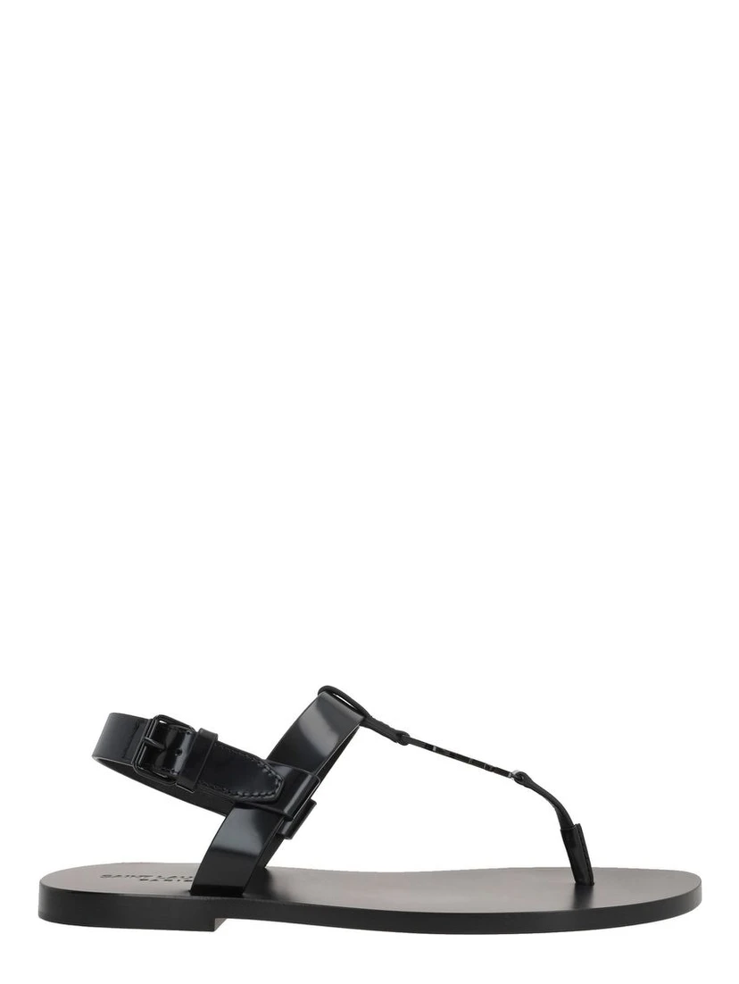 Black Calfskin Flat Sandals