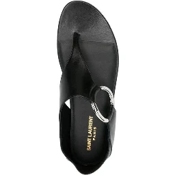 Black Calfskin Flat Sandals