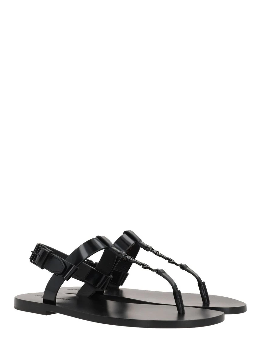 Black Calfskin Flat Sandals