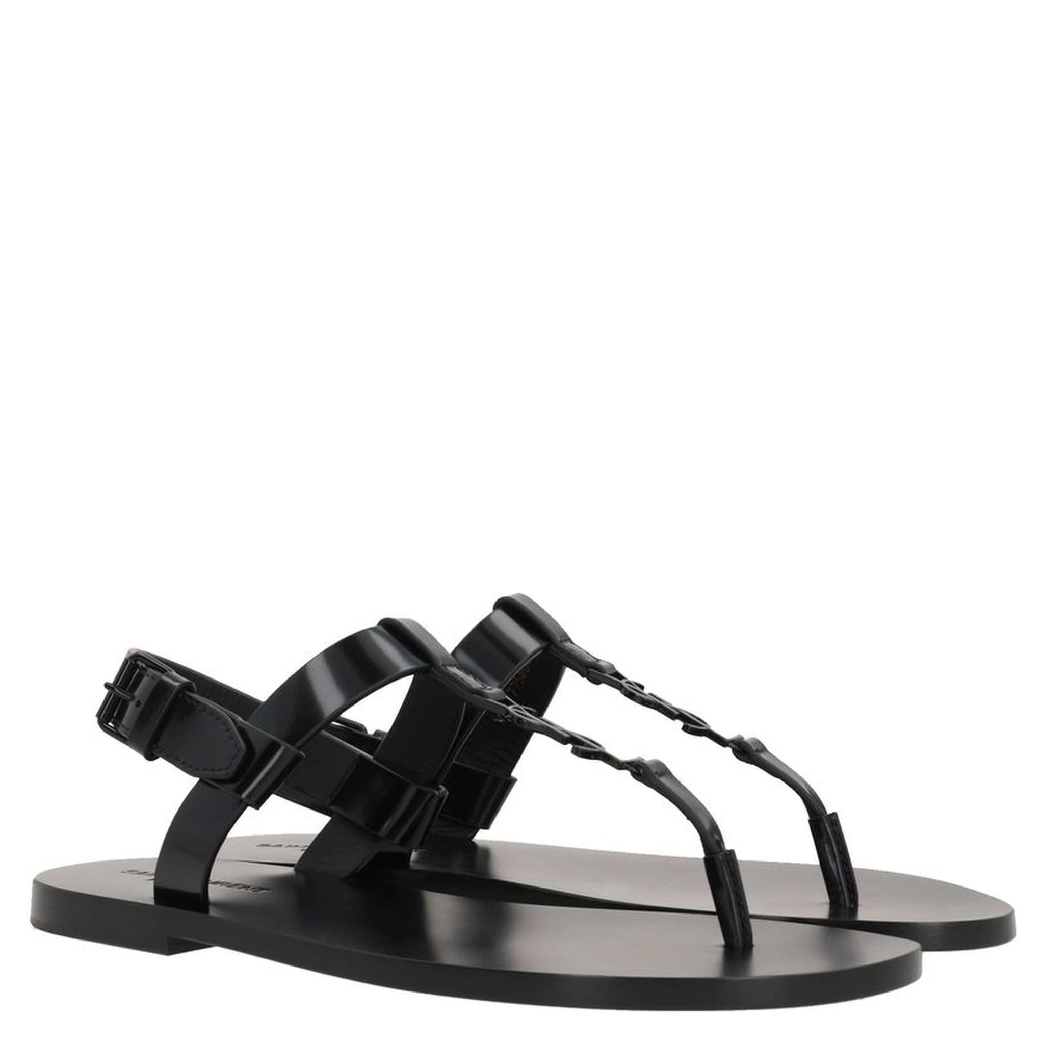 Black Calfskin Flat Sandals