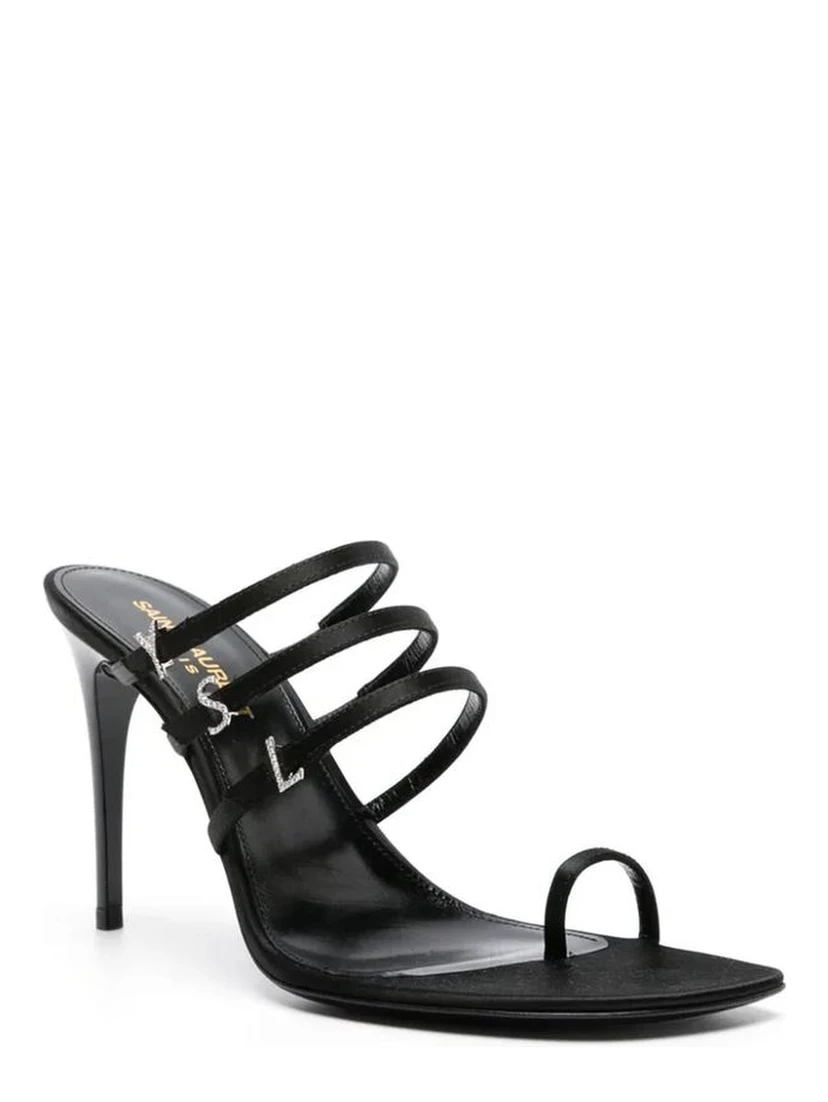 Black Silk Stiletto Heel Sandals