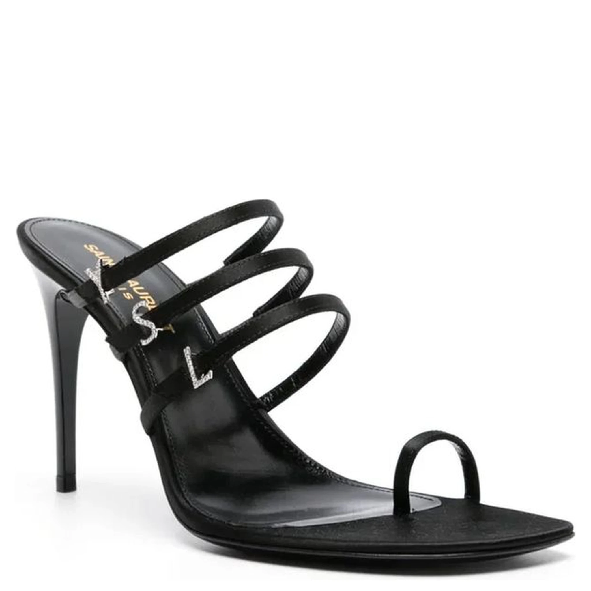 Black Silk Stiletto Heel Sandals