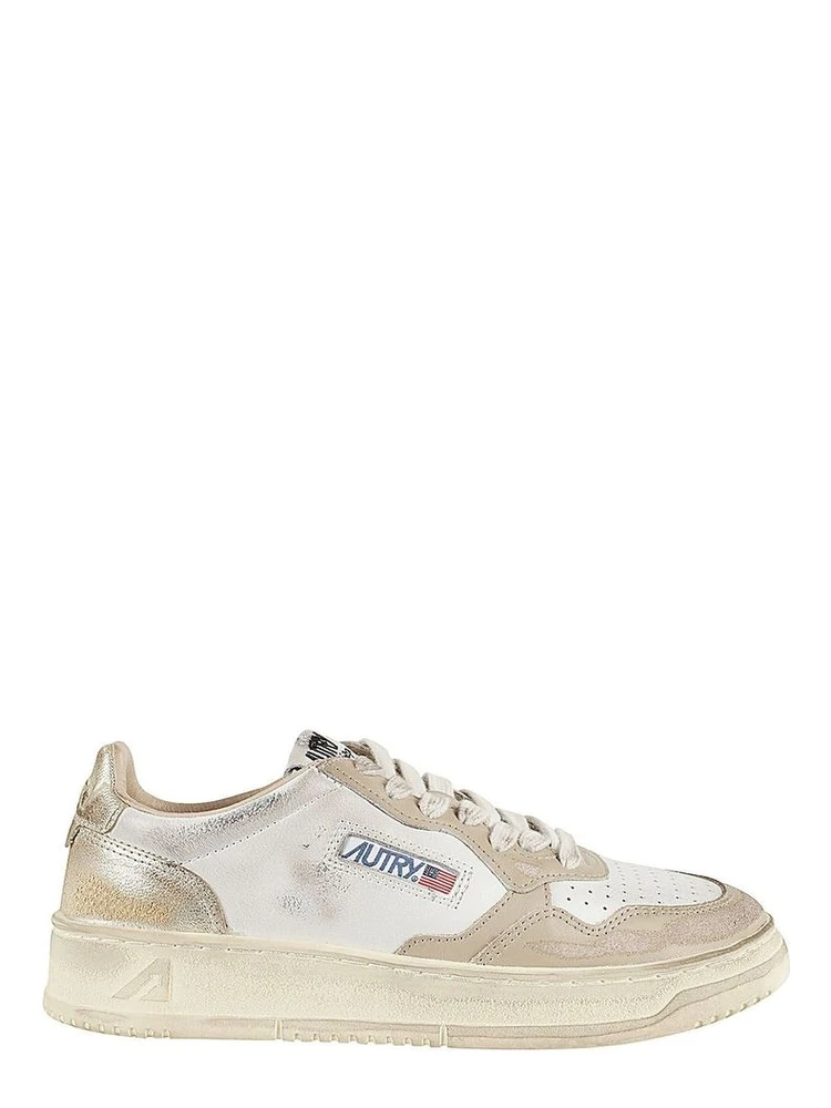 Beige Leather Low Top Sneakers