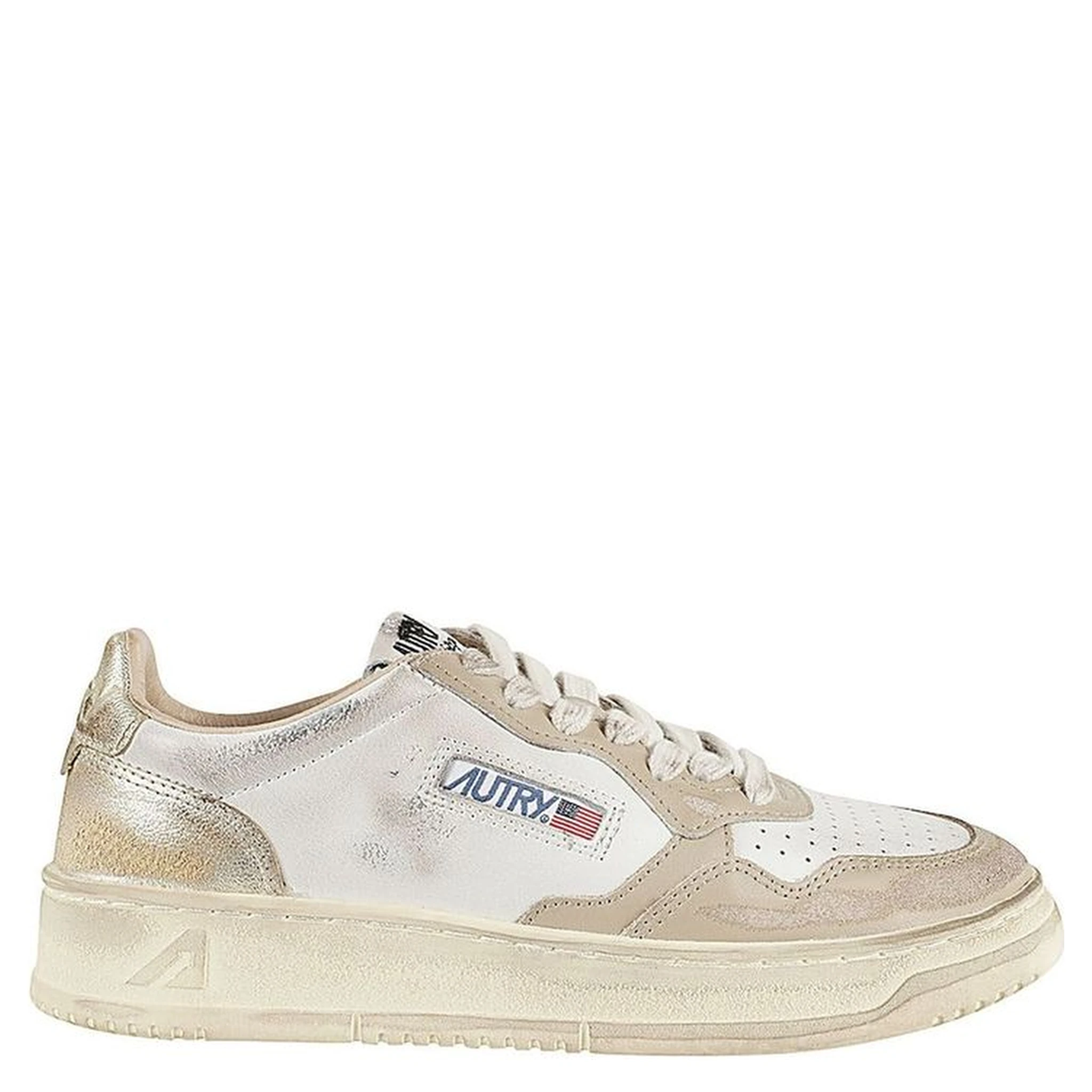 Beige Leather Low Top Sneakers