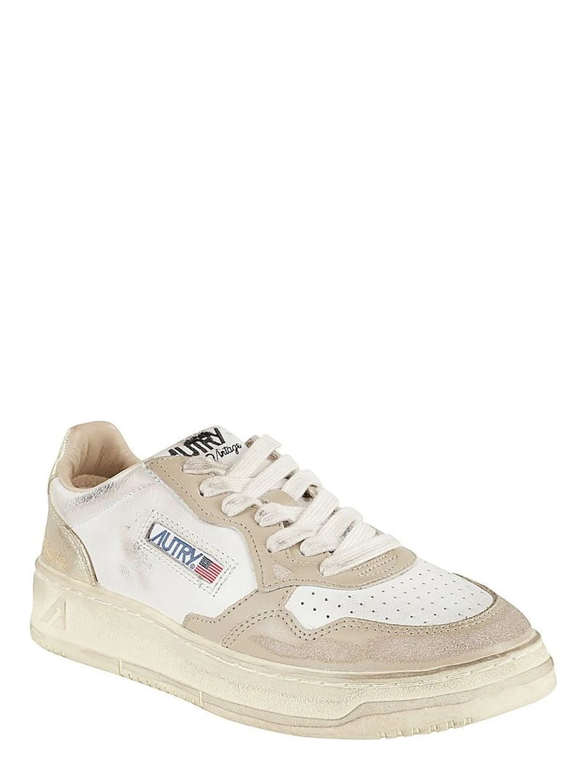 Beige Leather Low Top Sneakers