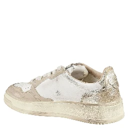 Beige Leather Low Top Sneakers