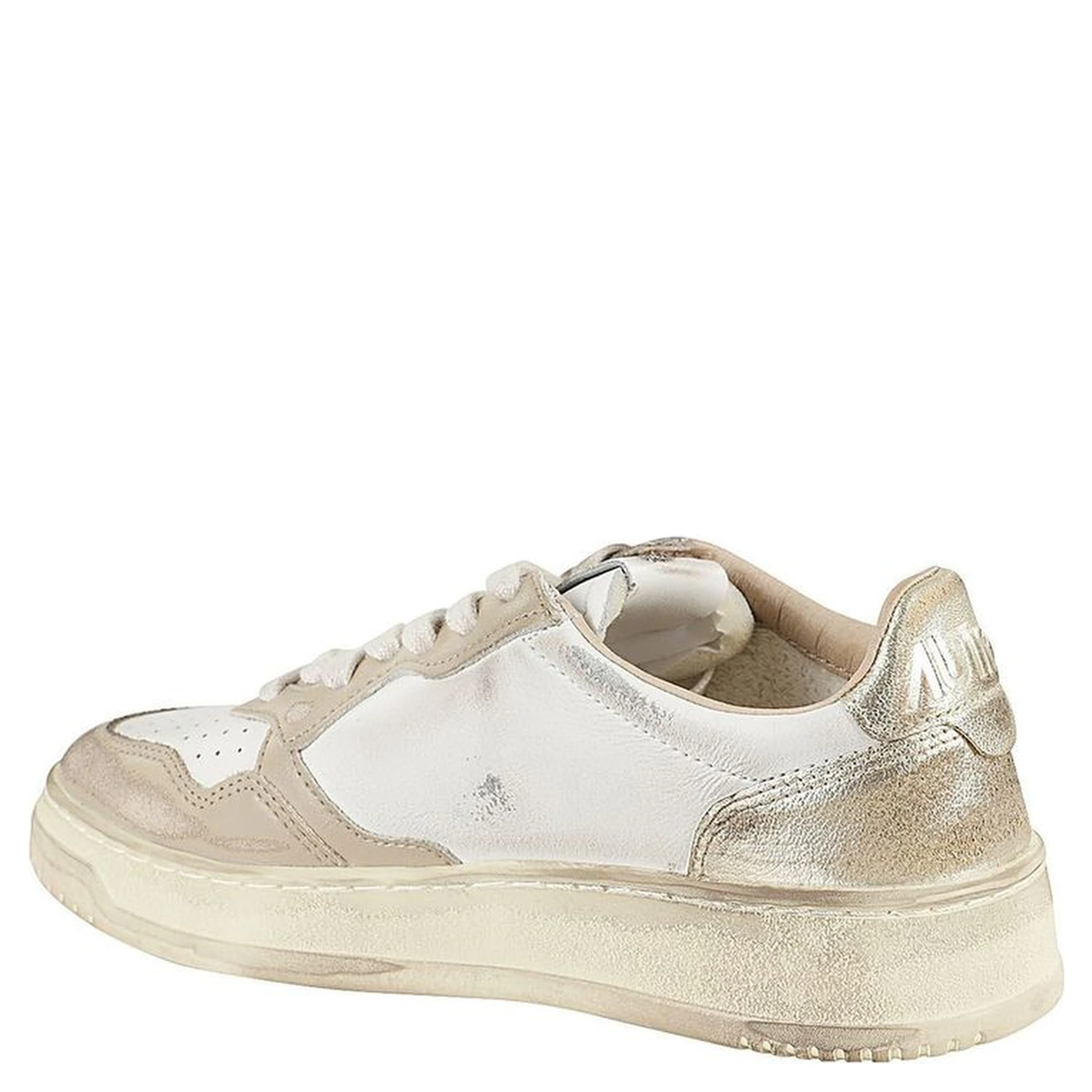 Beige Leather Low Top Sneakers