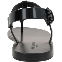 Black Calfskin Flat Sandals