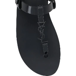 Black Calfskin Flat Sandals