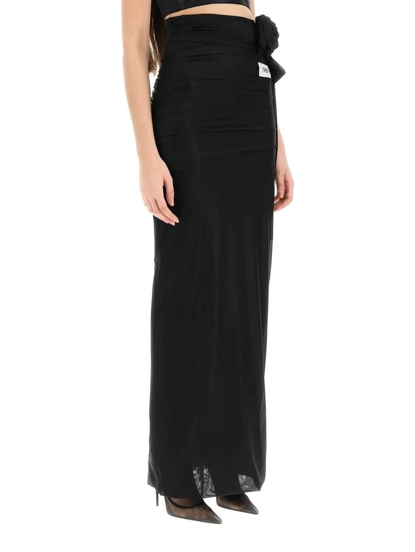 Black Elastane Long Skirt
