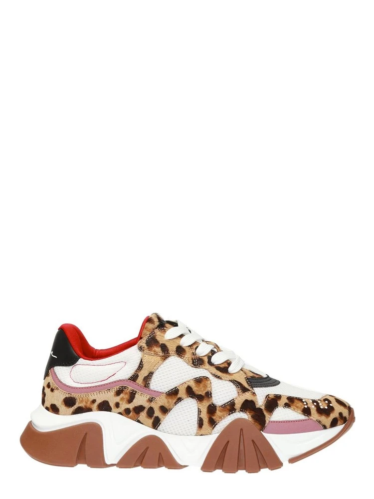 Beige Leather Chunky Sneakers