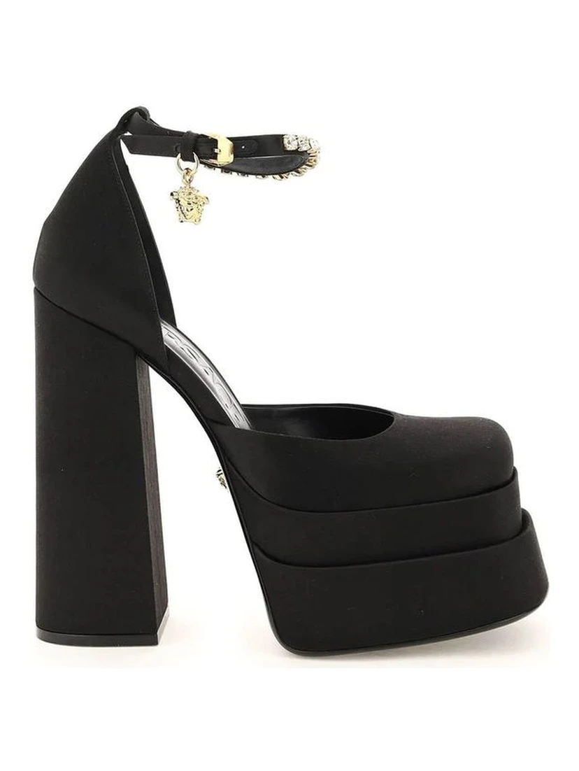 Black Silk Platform Pumps