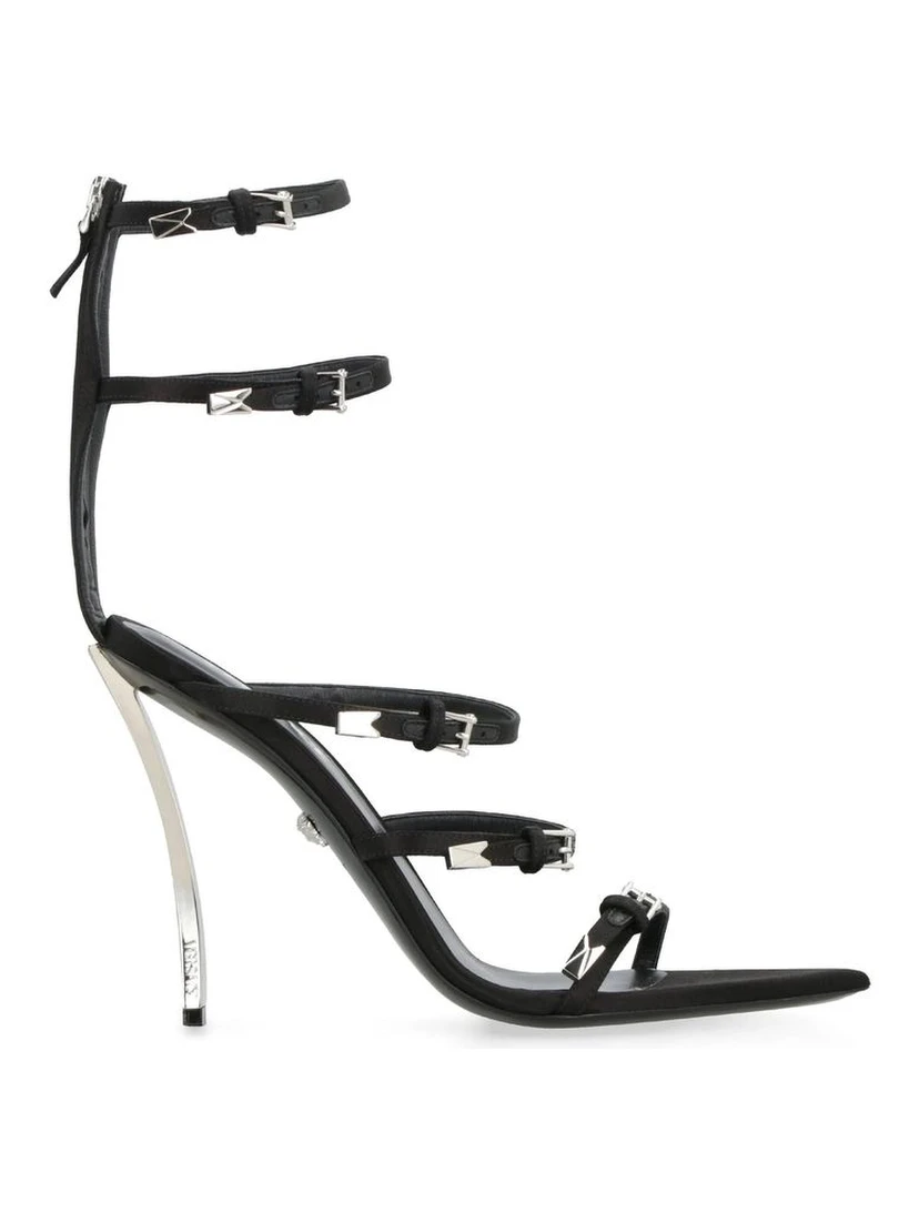 Black Calfskin Stiletto Heel Sandals