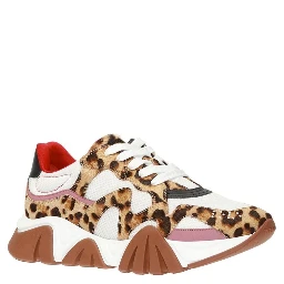 Beige Leather Chunky Sneakers