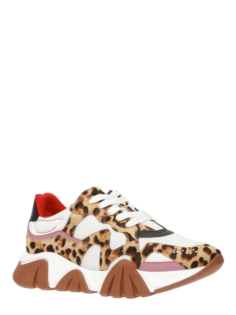 Beige Leather Chunky Sneakers