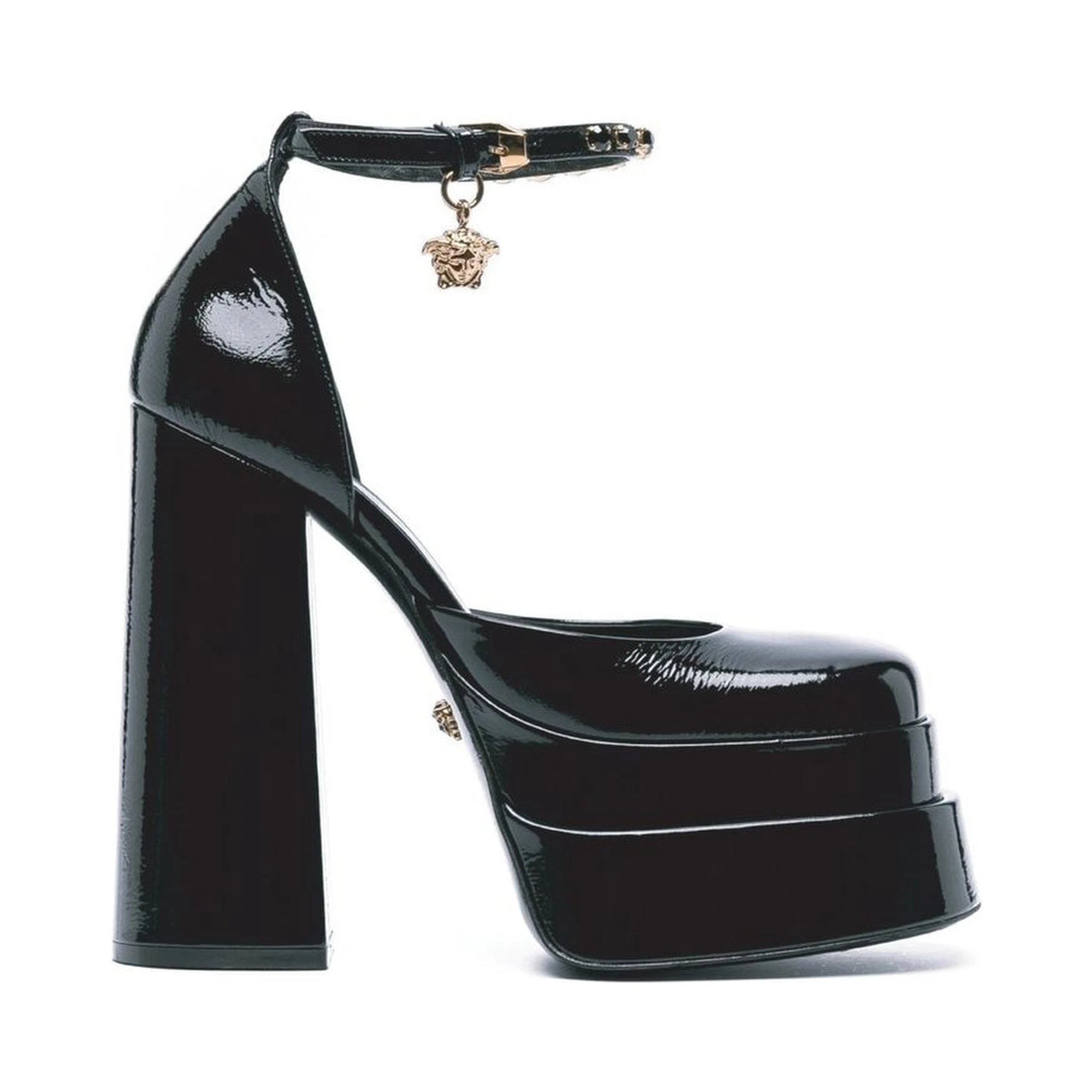 Black Calfskin Platform Pumps