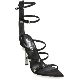 Black Calfskin Stiletto Heel Sandals