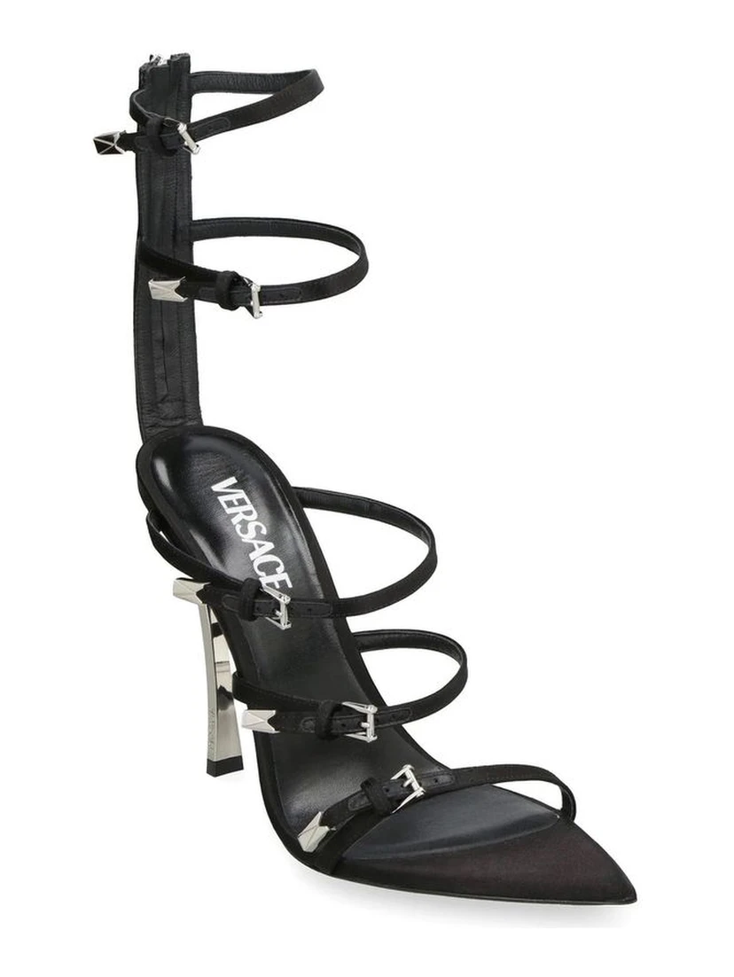 Black Calfskin Stiletto Heel Sandals