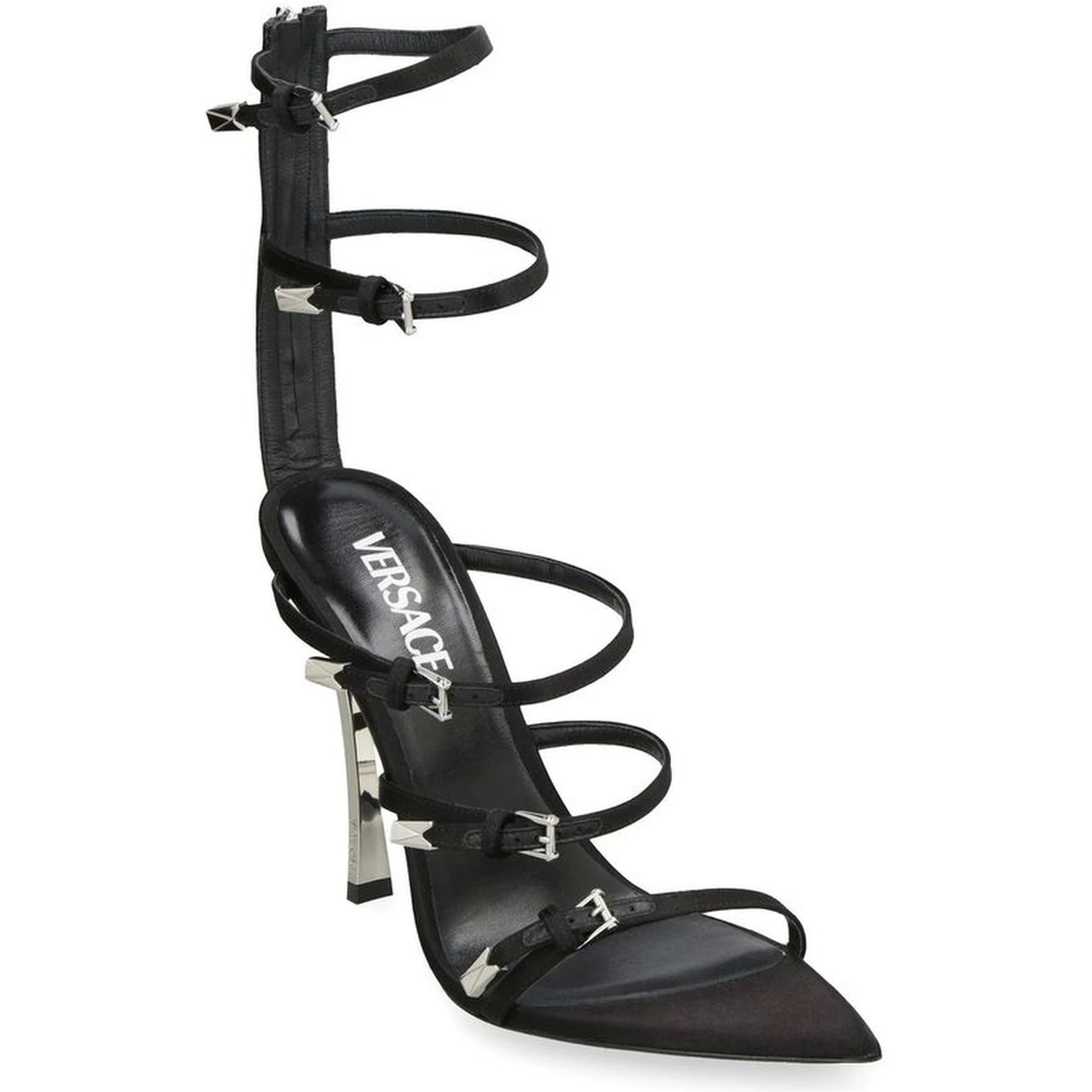 Black Calfskin Stiletto Heel Sandals
