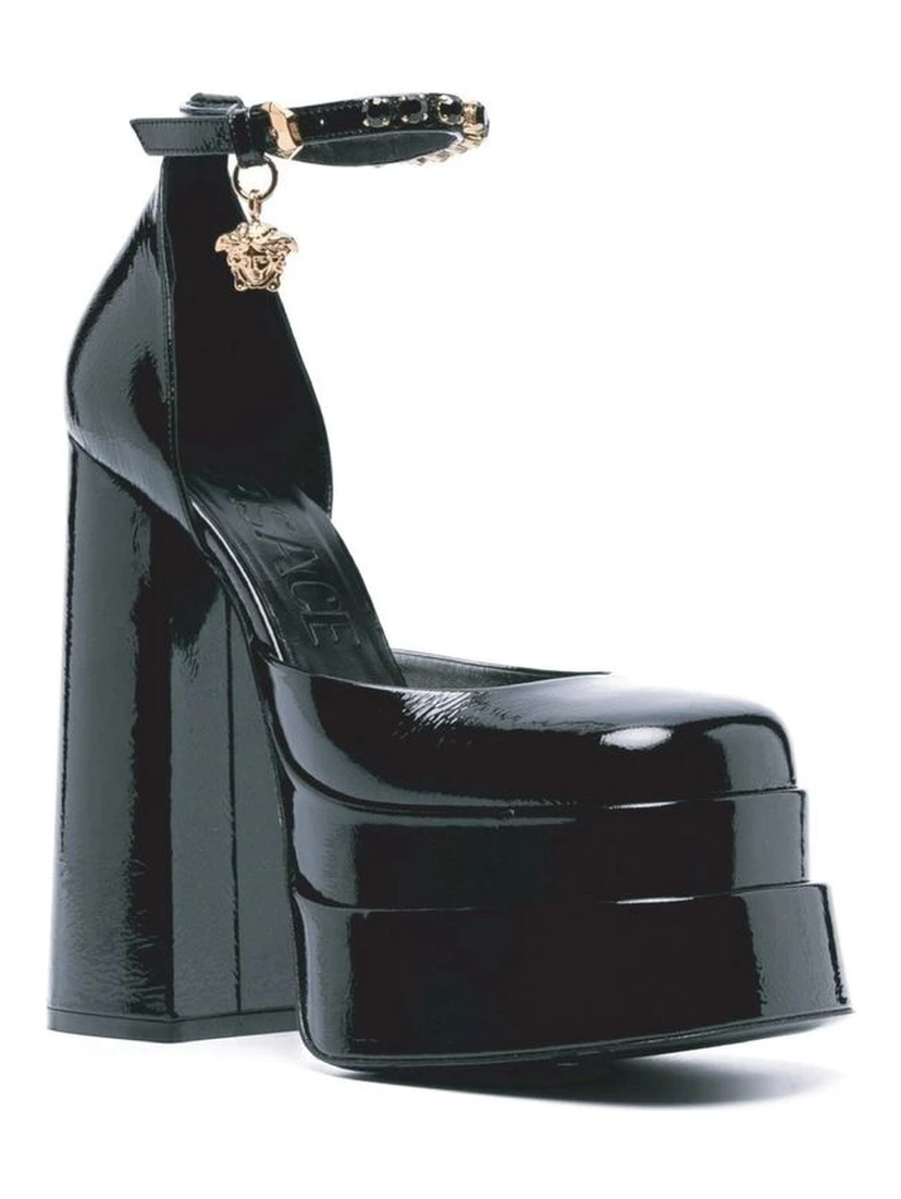 Black Calfskin Platform Pumps